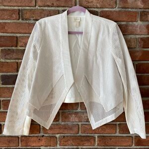 𝅺Chico's Layered See-Through Square Print Mesh Blazer White Size 1